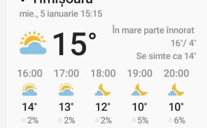 15 grade în termometre! Vreme de primăvară la Timișoara, în Ajun de Bobotează