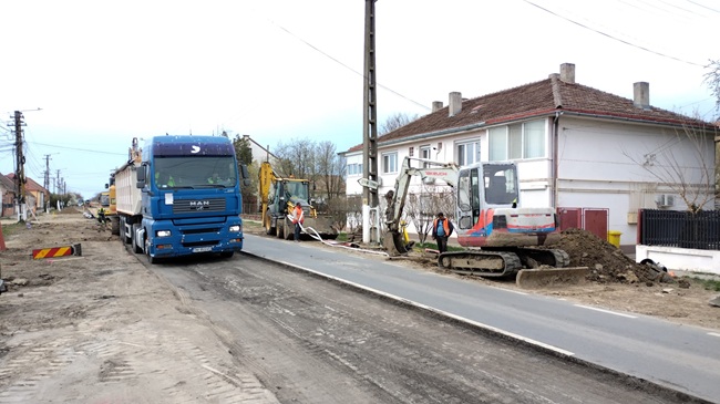 Lucrări de consolidare pe un drum din Timiș