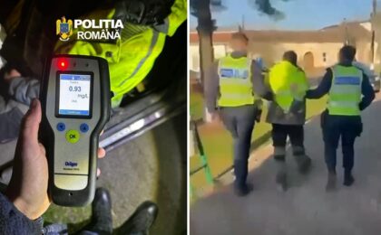 Beat și fără permis, dus direct în arest. S-a izbit cu mașina de un cap de pod și a ieșit în decor