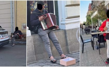 Cerşetori cu acordioane, pe străzile Timişoarei