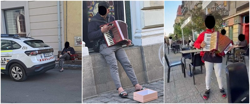 Cerşetori cu acordioane, pe străzile Timişoarei