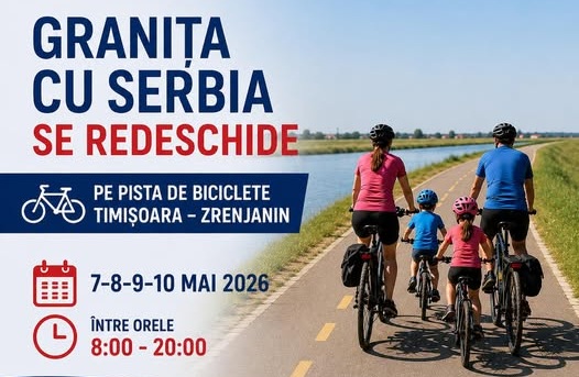 Punctul de trecere a frontierei pe pista de biciclete Timișoara – Zrenjanin, deschis până duminică, 10 mai