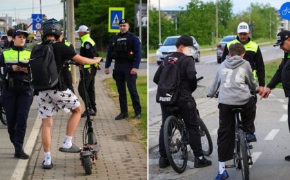 Zeci de biciclişti, trotinetişti şi mopedişti, opriţi de poliţişti şi jandarmi la Giroc