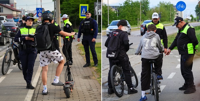 Zeci de biciclişti, trotinetişti şi mopedişti, opriţi de poliţişti şi jandarmi la Giroc