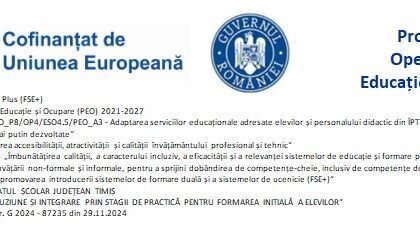 Anunţ privind derularea proiectului PEO - Cod SMIS: 316828