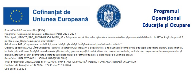 Anunţ privind derularea proiectului PEO - Cod SMIS: 316828 1 Anunţ privind derularea proiectului PEO - Cod SMIS: 316828
