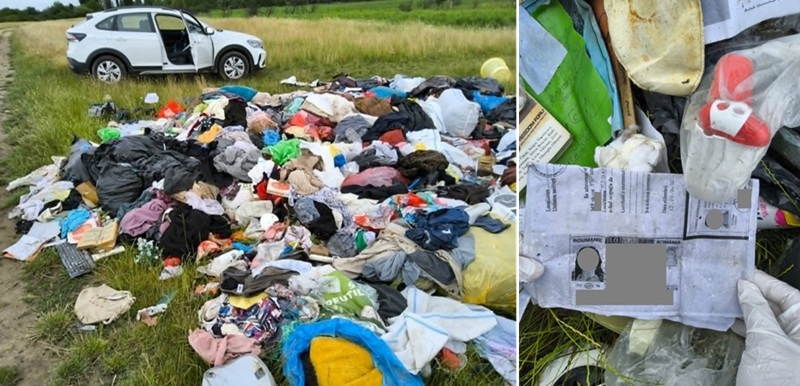 Deșeuri abandonate pe câmp, lângă Timișoara. Cel care le-a aruncat a fost identificat și amendat cu 15.000 de lei