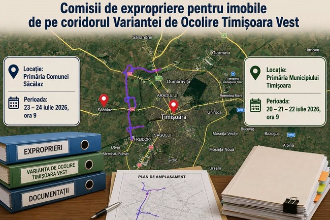 Exproprieri pentru Varianta de Ocolire Timișoara Vest. Se verifică dreptul de proprietate asupra imobilelor vizate