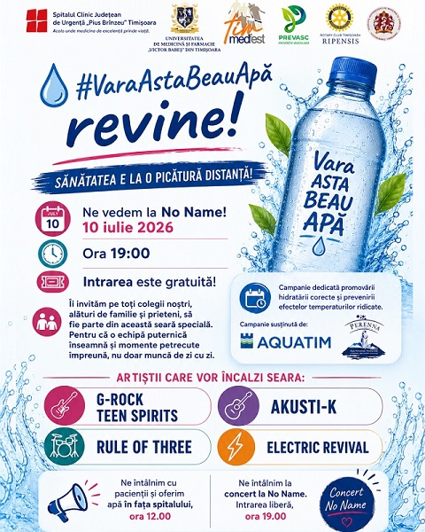"Vara asta beau apă!" - campanie de promovare a hidratării, la Timişoara. Concert cu intrare liberă 2 "Vara asta beau apă!" - campanie de promovare a hidratării, la Timişoara. Concert cu intrare liberă