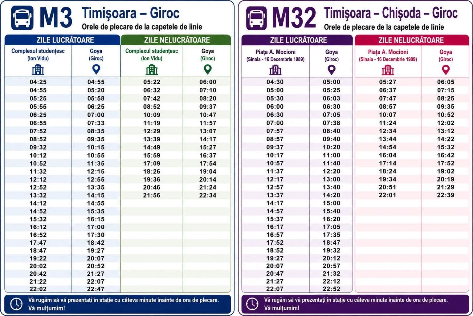 STPT operează, cu liniile M3 și M32, transportul public din Giroc și Chișoda, începând cu 17 august 2026. Graficul de circulație și stațiile 2 STPT operează, cu liniile M3 și M32, transportul public din Giroc și Chișoda, începând cu 17 august 2026. Graficul de circulație și stațiile