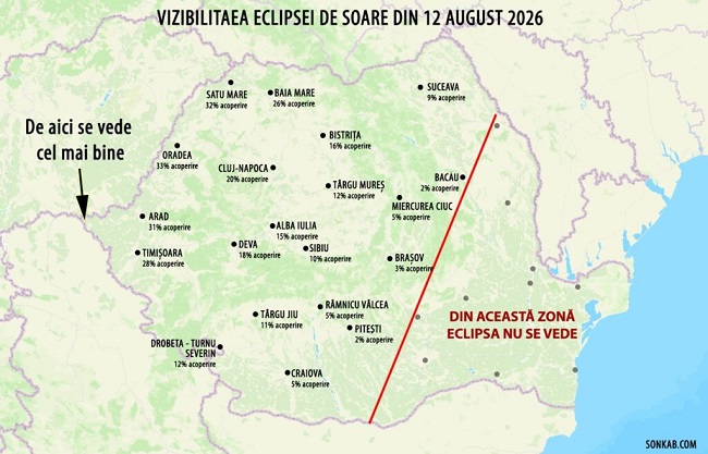 Eclipsa de Soare din 12 august, vizibilă și din vestul țării. Unde se vede cel mai bine 2 Sursa imagine: Observatorul Astronomic „Amiral Vasile Urseanu”