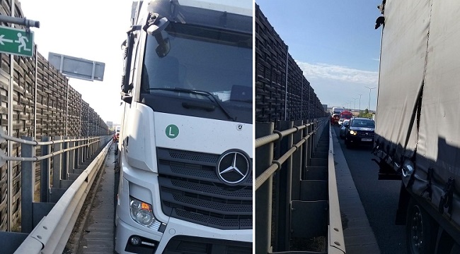 Accident între două autotrenuri, pe Autostrada Vestului: banda de urgenţă şi banda 1, închise 1 Accident între două autotrenuri, pe Autostrada Vestului: banda de urgenţă şi banda 1, închise
