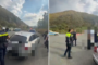 Focuri de avertisment și dispozitiv Spike pentru oprirea unui autoturism pe DN6. Șoferul avea mandat de arestare