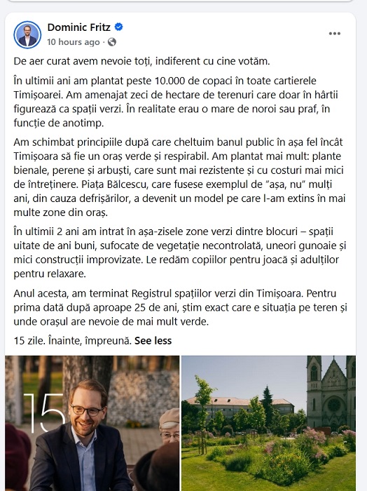 Fritz, ziua 15 din Festivalul faptelor bune. Traseul Revoluției ratează PNRR, iar Timișoara scoate 10 milioane de lei din buzunar 5 postare fritz