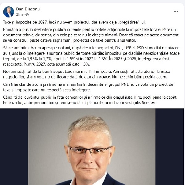 Administrația USR vrea să crească dările timișorenilor. PNL se opune și invocă acordul de 1,3%