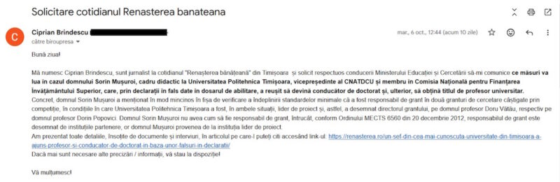 Ministerul Educației redeschide cazul falsului în declarații comis de un profesor universitar din Timișoara și mușamalizat de un complice din CNATDCU