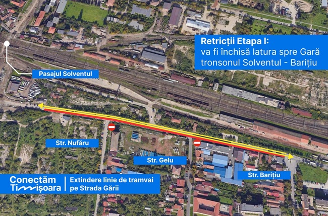 Încep lucrările pentru linia de tramvai de pe strada Gării, în lungime de 1,3 km. Circulația va fi reorganizată chiar de luni, 12 octombrie