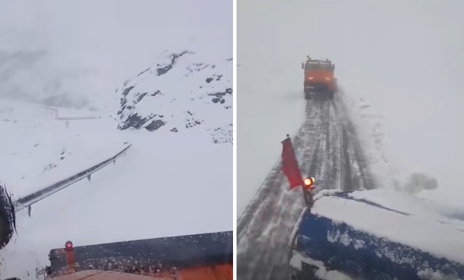 Iarnă în toată regula pe Transfăgărășan. Șoferii, avertizați să circule cu mașini echipate de iarnă