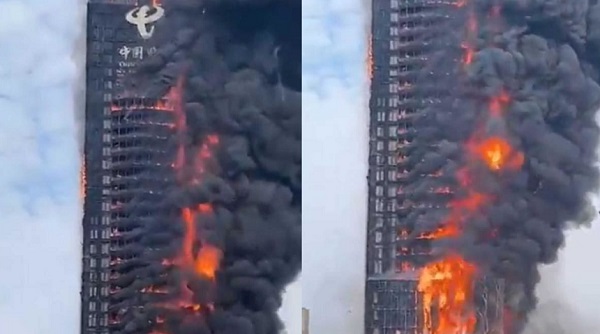 VIDEO. Incendiu de proporții într-un zgârie-nori din China. Zeci de etaje sunt distruse