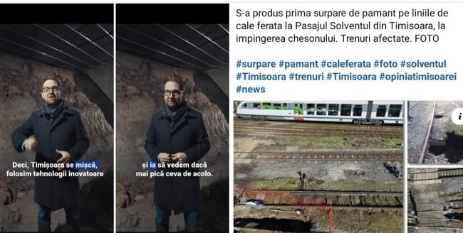 Circulația trenurilor la Timișoara, paralizată de o surpare de teren la mărețul Pasaj Solventul, o producție a administrației USR