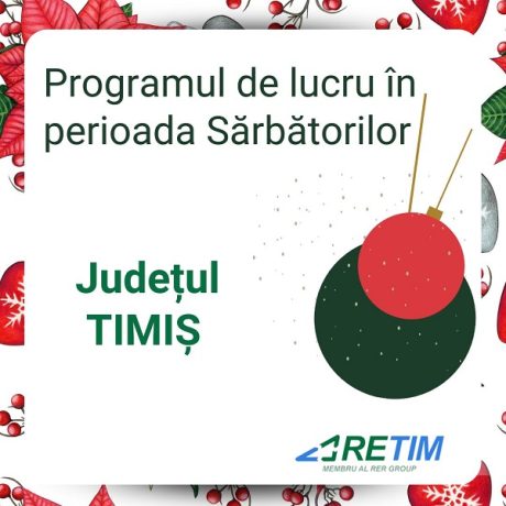 Programul de lucru RETIM în cadrul sărbătorilor de iarnă  26 decembrie 2022 – 02 ianuarie 2023