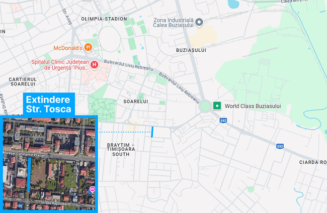 Conexiune nouă între Bulevardul Prezan și strada Mureș prin extinderea străzii Tosca. Lucrările încep în această vară