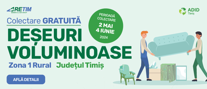 O nouă campanie trimestrială de colectare gratuită a deșeurilor VOLUMINOASE din Zona 1 Rural a județului Timiș - 2024