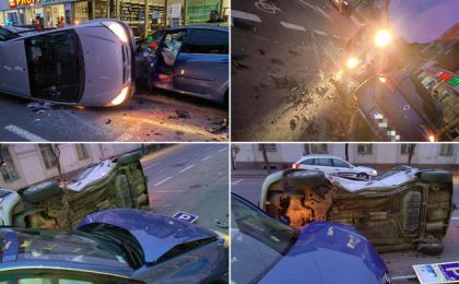 Mașină răsturnată, într-un oraș din vestul țării, după ce un tânăr nu a respectat regulile din trafic