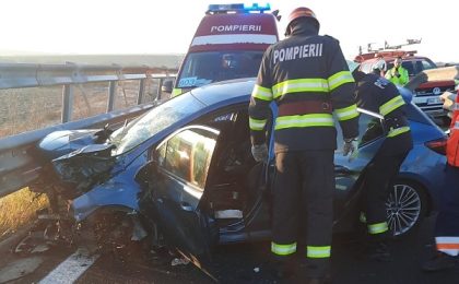 Accident groaznic pe autostradă, în vestul țării. A intervenit elicopterul SMURD (foto)
