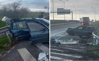 Accident pe Autostrada A1, pe sensul Arad - Timişoara . Banda de urgenţă, închisă
