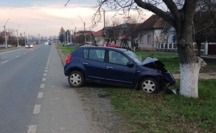 Un bărbat de 76 de ani s-a izbit cu mașina de un pom, în Timiș
