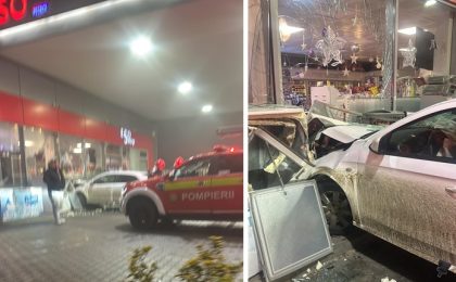 Un marocan a intrat cu maşina în vitrina unei benzinării, la ieșirea din Timișoara spre Giroc