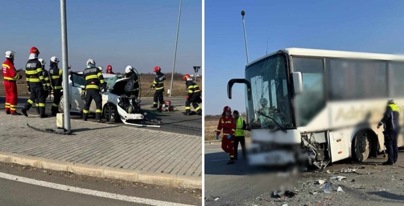 Accident mortal la Timișoara. Un autocar condus de un bărbat de 74 de ani și mașina unui șofer în vârstă de 35 de ani s-au izbit violent
