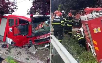 Accident teribil la Recaș: 7 victime, după ce mașina pompierilor voluntari a intrat în coliziune cu un autoturism