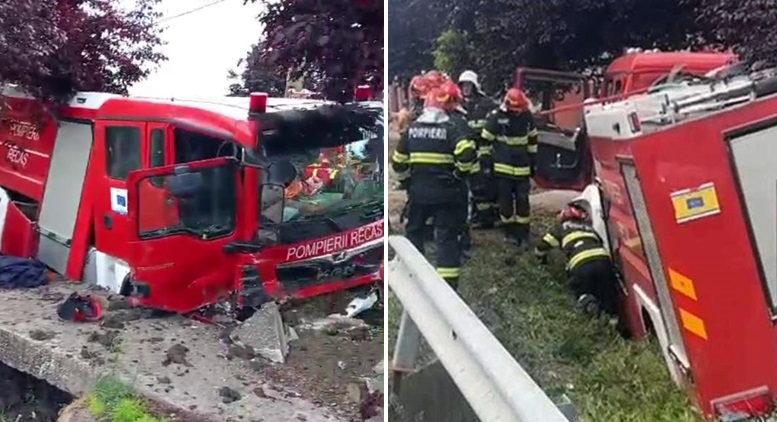 Accident teribil la Recaș: 7 victime, după ce mașina pompierilor voluntari a intrat în coliziune cu un autoturism