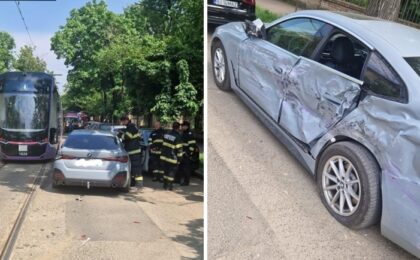 Accident grav în Timișoara. Un copil de 10 ani a fost rănit, după ce un tramvai a acroșat un autoturism