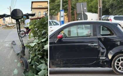 Aproape de o tragedie la Giroc. Un puşti s-a izbit cu trotineta electrică de o maşină. Foto