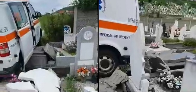 O ambulanță a ajuns din greșeală... în cimitir (video)