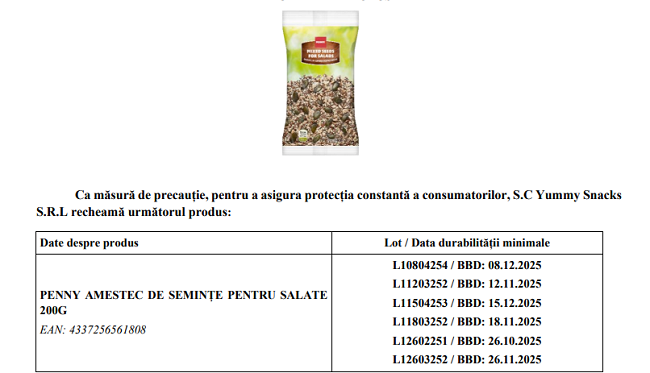 Amestec de seminţe pentru salate, retras din magazinele Penny din cauza contaminării cu salmonella 2 amestec