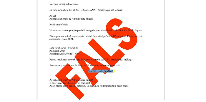 O nouă tentativă de fraudă în numele ANAF. Recomandările instituției
