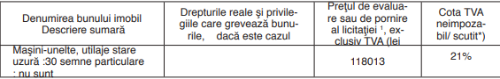Anunț privind vânzarea bunurilor mobile: mașini - unelte, utilaje 2 anunt anaf