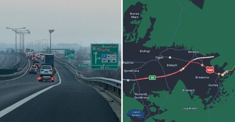 Blocaj uriaș pe autostrada A1, în zona Margina - Coșava. Coloană de câțiva kilometri și ceață densă
