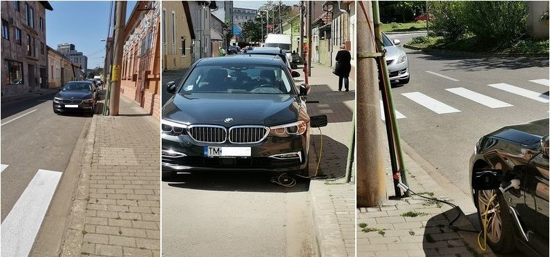 Imaginaţie fără limite: şoferul unui BMW plug-in hybrid îşi încarcă maşina direct de la stâlp