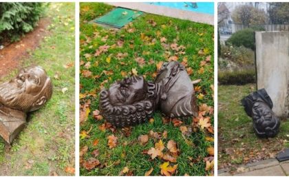 Mai multe busturi de pe Aleea Personalităţilor, din Timişoara, au fost puse la pământ. Foto