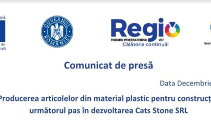 Comunicat de presă - Producerea articolelor din material plastic pentru construcții, următorul pas în dezvoltarea Cats Stone SRL