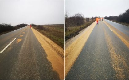 Atenţie, şoferi! Cereale căzute dintr-un camion, în apropiere de Timişoara, îngreunează circulaţia 7 Atenţie, şoferi! Cereale căzute dintr-un camion, în apropiere de Timişoara, îngreunează circulaţia