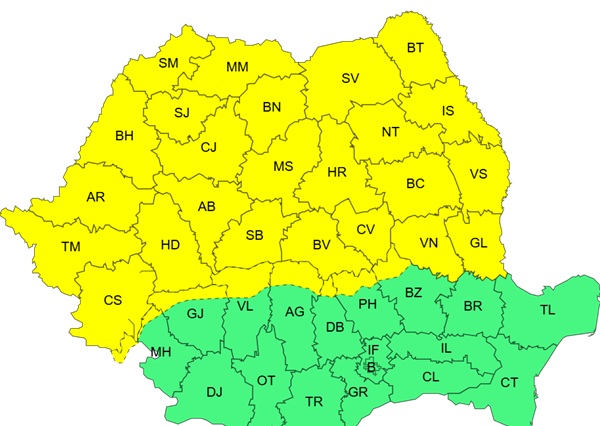 A fost emisă o nouă avertizare de ninsori, polei și vânt puternic în vestul țării