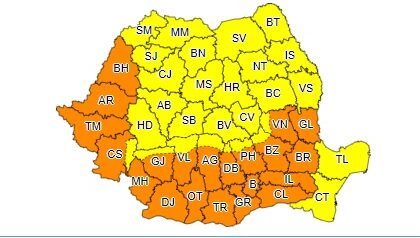 Cod portocaliu de caniculă, luni, în Banat, Crișana, Oltenia, Muntenia și în sudul Moldovei