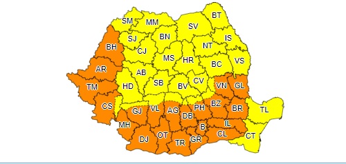 Cod portocaliu de caniculă, luni, în Banat, Crișana, Oltenia, Muntenia și în sudul Moldovei