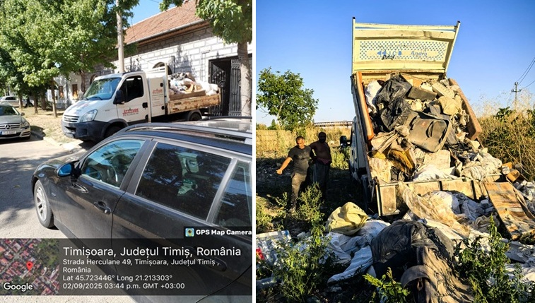 Amendă 40.000 de lei și mașina confiscată. Doi bărbați au fost prinși, la Timișoara, abandonând gunoi pe domeniul public